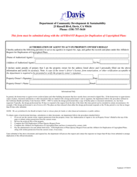 Document preview: Authorization of Agent to Act on Property Owner's Behalf - City of Davis, California