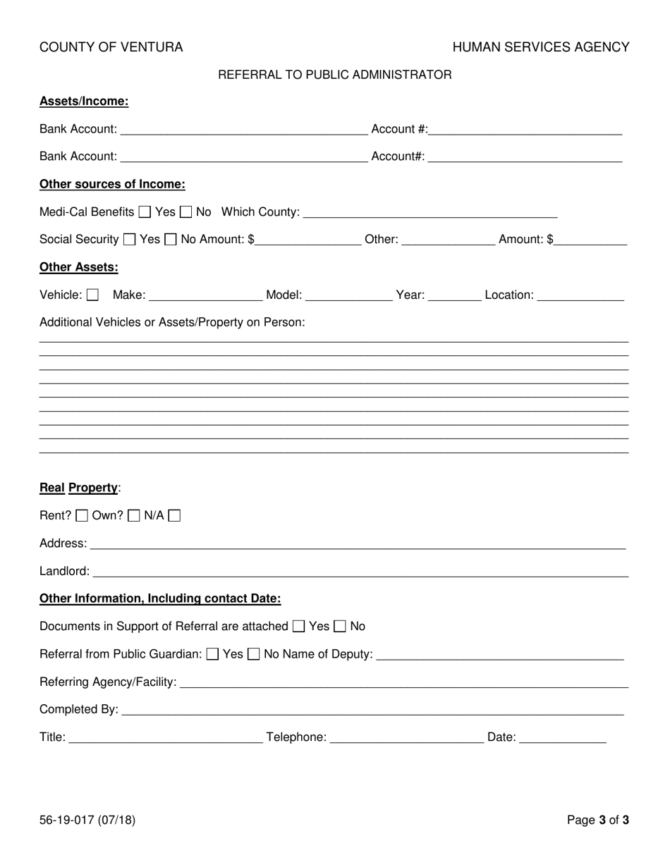 Form 56-19-017 Referral to Public Administrator - County of Ventura, California, Page 3