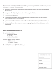 Customer Authorization for Disclosure of Information Maintained by the Water Utility - City of Fort Worth, Texas, Page 2