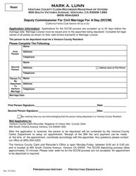 Document preview: Application for Deputy Commissioner for Civil Marriage for a Day (Dccm) - Ventura County, California