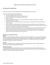 Form CCR CLK40 Statement of Domestic Partnership - Ventura County, California, Page 2