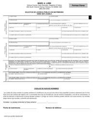 Formulario CCR CLK43 Solicitud De Licencia Publica De Matrimonio - Ventura County, California (Spanish), Page 2