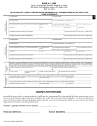 Formulario CCR CLK43 Solicitud De Licencia Publica De Matrimonio - Ventura County, California (Spanish), Page 3