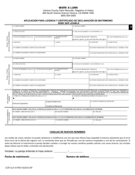 Formulario CCR CLK43 Solicitud De Licencia Publica De Matrimonio - Ventura County, California (Spanish), Page 4