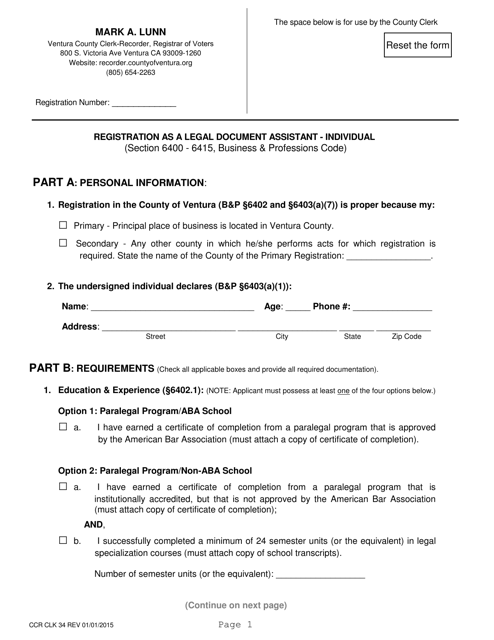 Form CCR CLK34  Printable Pdf