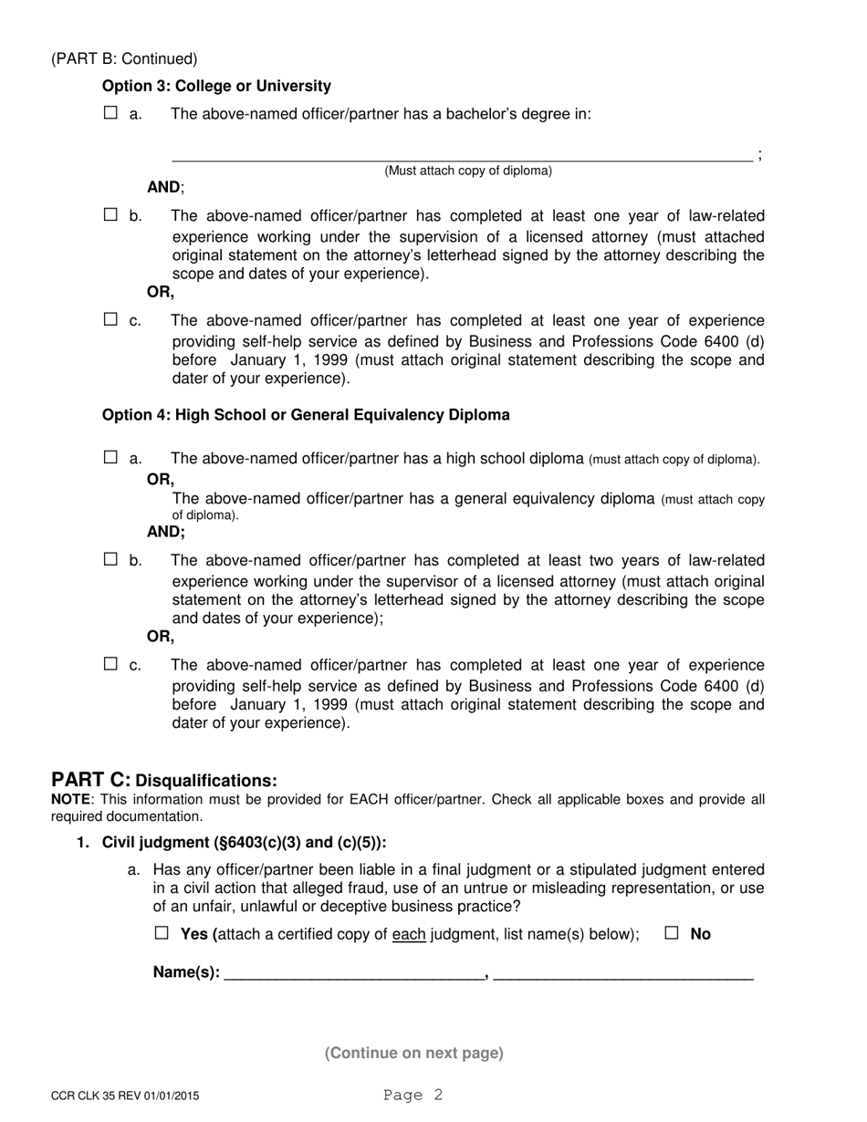 Form CCR CLK35 Registration as a Legal Document Assistant - Corporation / Partnership - Ventura County, California, Page 2
