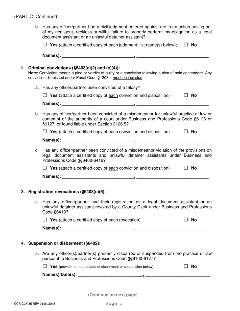 Form CCR CLK35 Registration as a Legal Document Assistant - Corporation / Partnership - Ventura County, California, Page 3