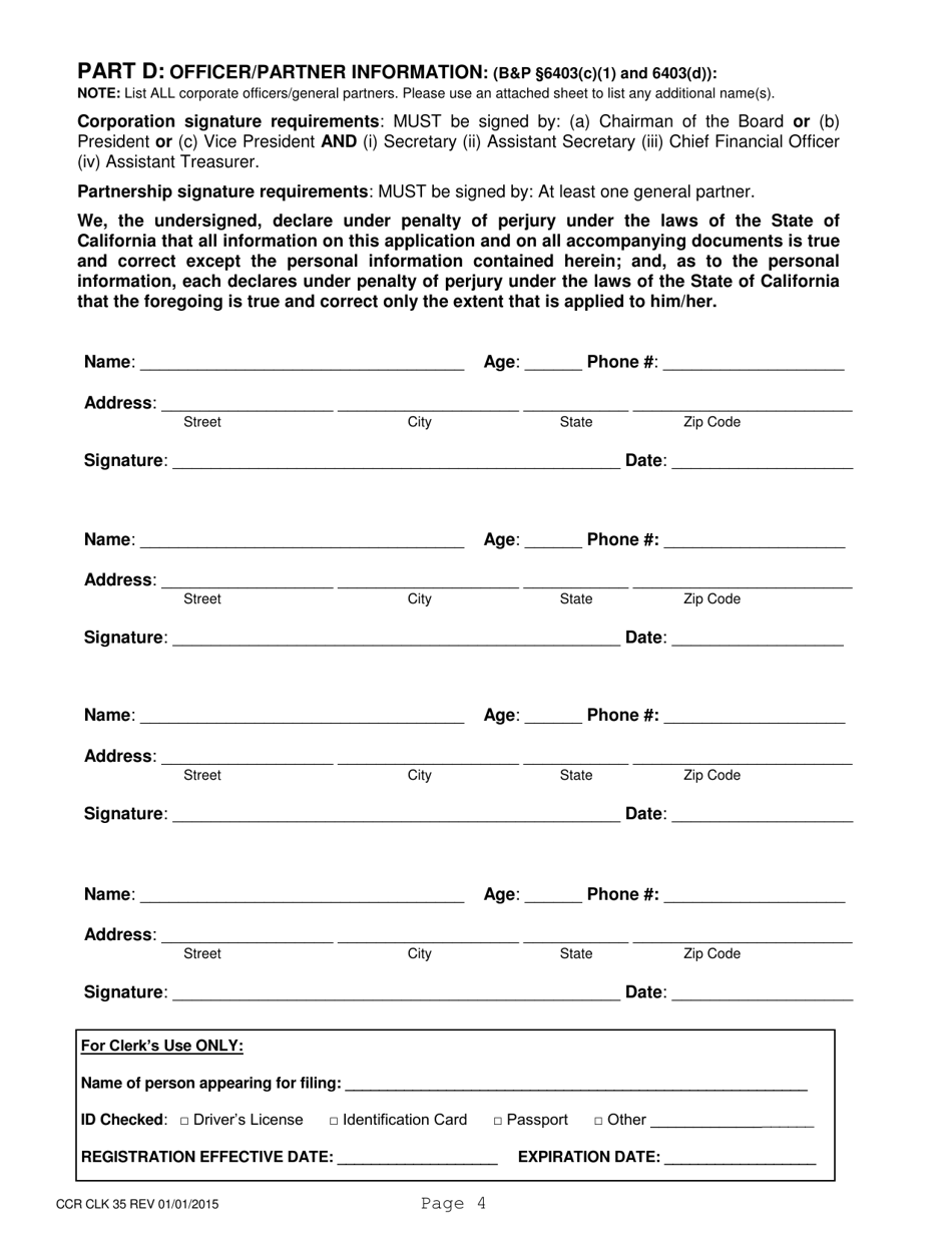Form CCR CLK35 Registration as a Legal Document Assistant - Corporation / Partnership - Ventura County, California, Page 4