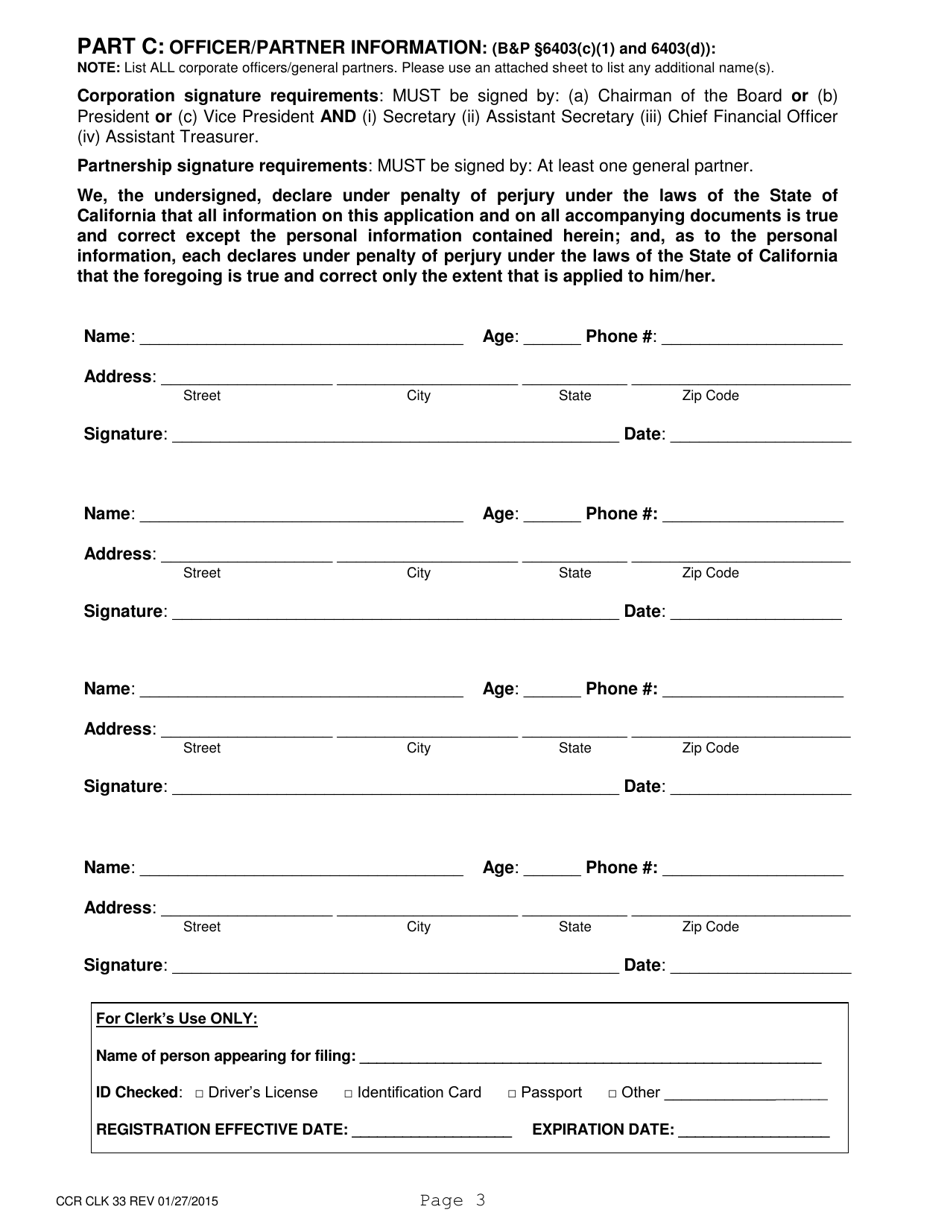 Form CCR CLK33 Registration as an Unlawful Detainer Assistant - Corporation / Partnership - Ventura County, California, Page 3