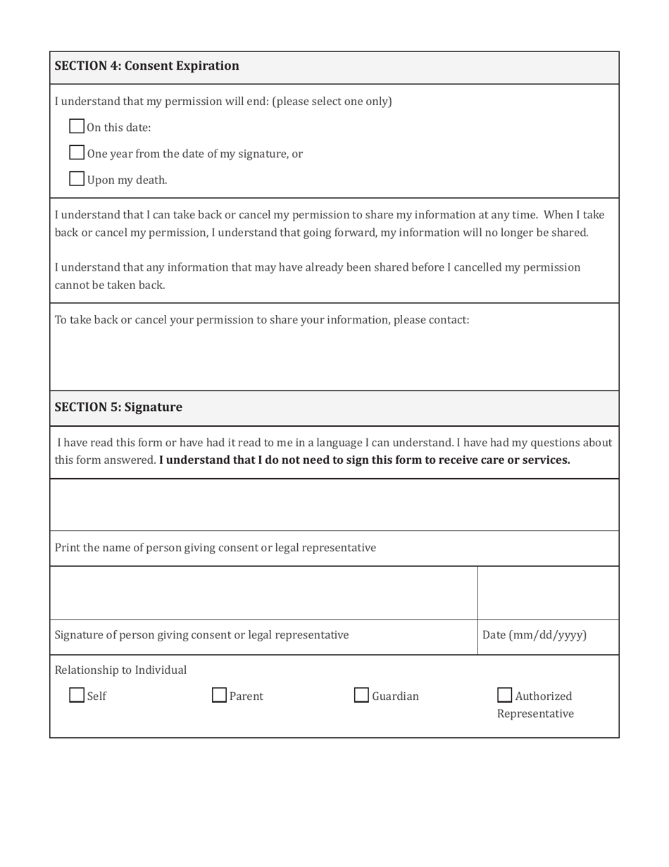 Form HCA60-0018 Consent to Coordinate Care and Treatment - Washington, Page 4