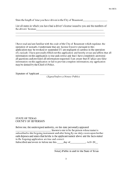 Taxicab Chauffeur&#039;s License Application Form - City of Beaumont, Texas, Page 3