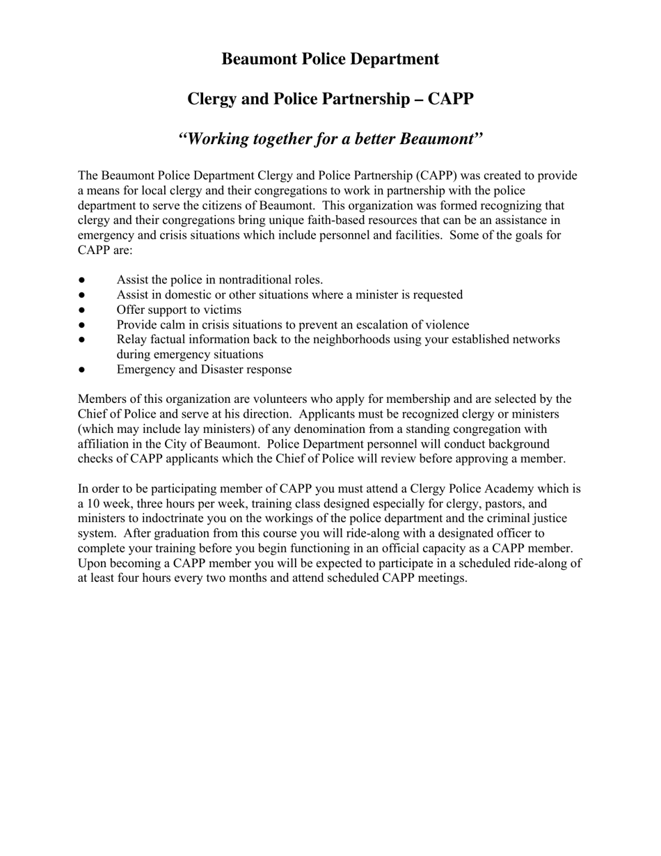 Clergy and Police Partnership (Capp) Application for Enrollment - City of Beaumont, Texas, Page 3