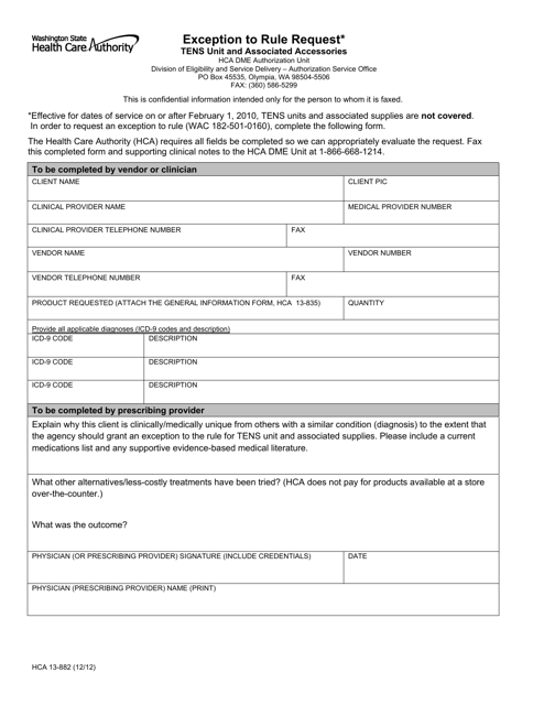 Form HCA13-882  Printable Pdf