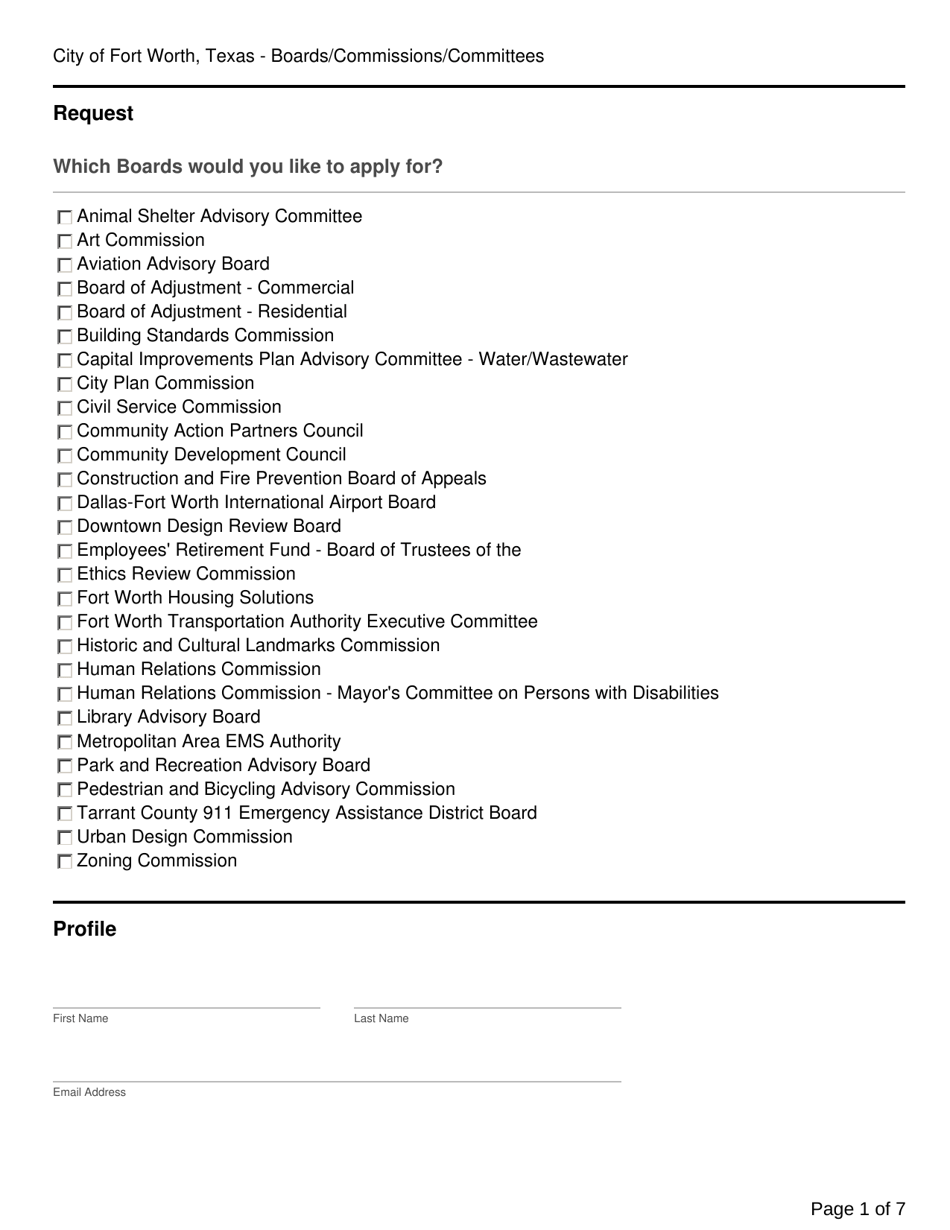 Board Application - City of Fort Worth, Texas, Page 1