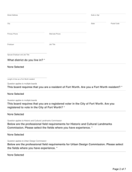 Board Application - City of Fort Worth, Texas, Page 2