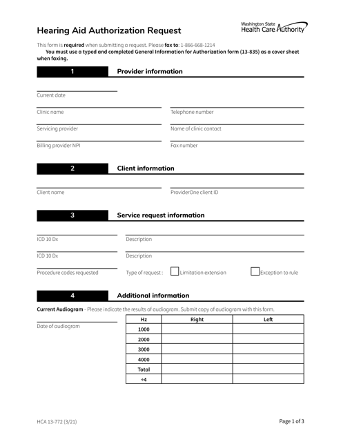 Form HCA13-772  Printable Pdf