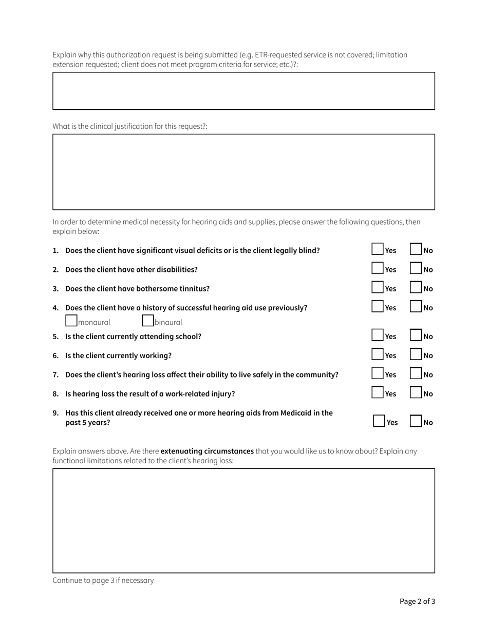 Form HCA13-772 Hearing Aid Authorization Request - Washington, Page 2