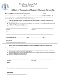 Document preview: Affidavit of Termination of Registered Domestic Partnership - Westchester County, New York