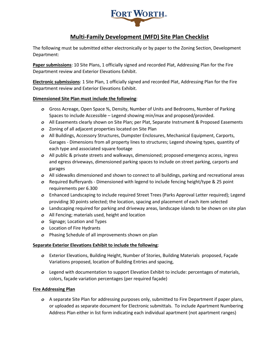 Multi-Family Development (Mfd) Site Plan Review Application - City of Fort Worth, Texas, Page 2