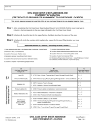 Document preview: Form LACIV109 Civil Case Cover Sheet Addendum and Statement of Location (Certificate of Grounds for Assignment to Courthouse Location) - County of Los Angeles, California