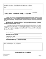 Document preview: Form LACIV285 Expedited Pi Court Trial Request Form - County of Los Angeles, California