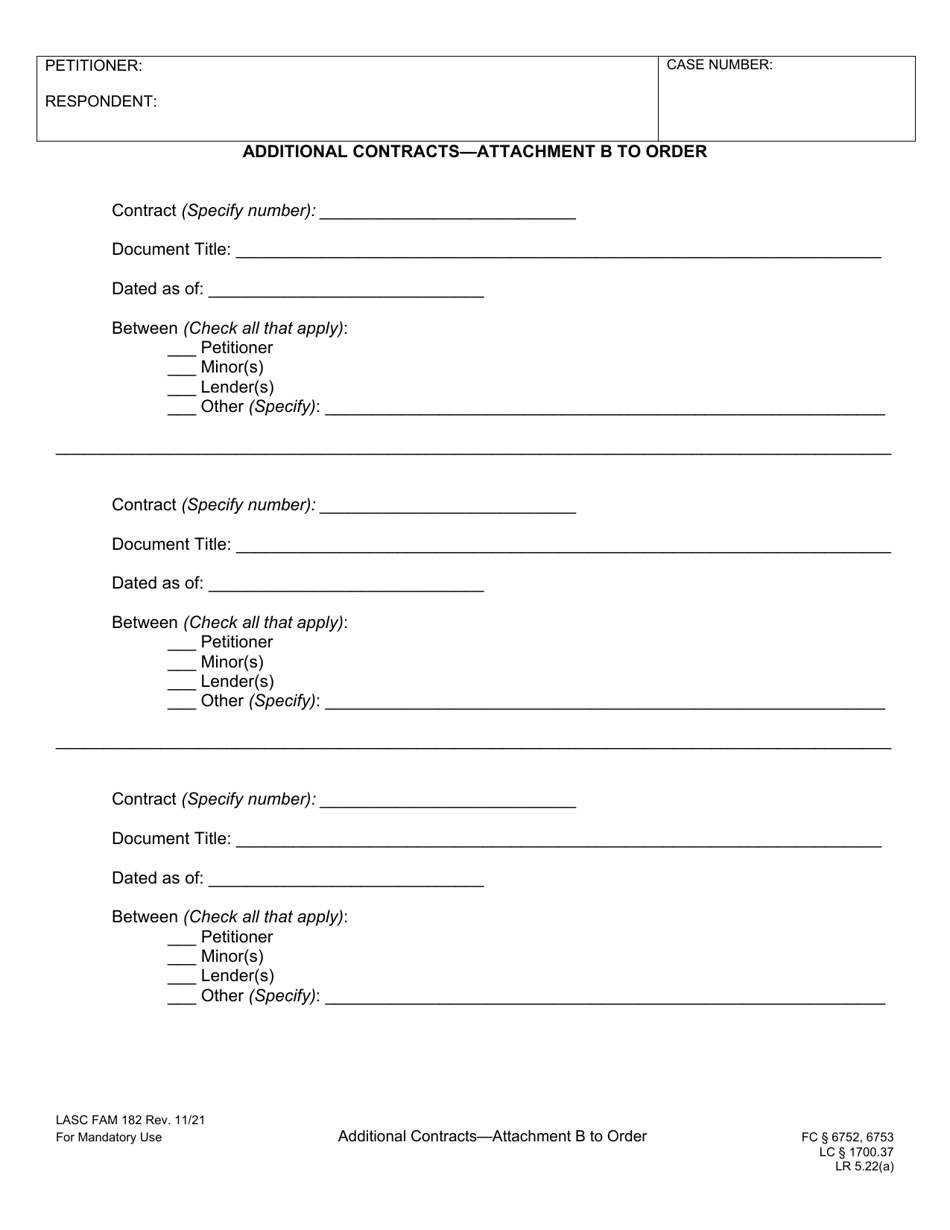 Form FAM182 Attachment B Additional Contracts - Attachment to Order - County of Los Angeles, California, Page 1