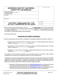 Form FAM071 &quot;Department 2 Short Cause Family Code Section 217 Hearing/Trial Setting Orders&quot; - County of Los Angeles, California