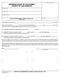 Document preview: Form FAM016 Order for Reimbursement of Minor's Counsel Fees (Family Law) - County of Los Angeles, California