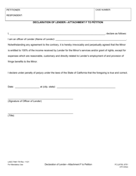 Form FAM178 Attachment F &quot;Declaration of Lender - Attachment to Petition&quot; - County of Los Angeles, California