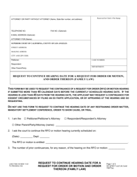 Document preview: Form FAM218 Request to Continue Hearing Date for a Request for Order or Motion, and Order Thereon (Family Law) - County of Los Angeles, California