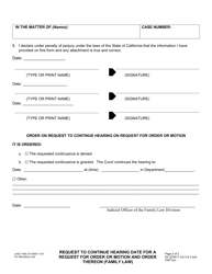 Form FAM218 Request to Continue Hearing Date for a Request for Order or Motion, and Order Thereon (Family Law) - County of Los Angeles, California, Page 3