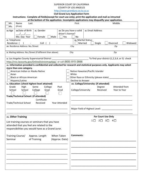 Civil Grand Jury Application Form - County of Los Angeles, California