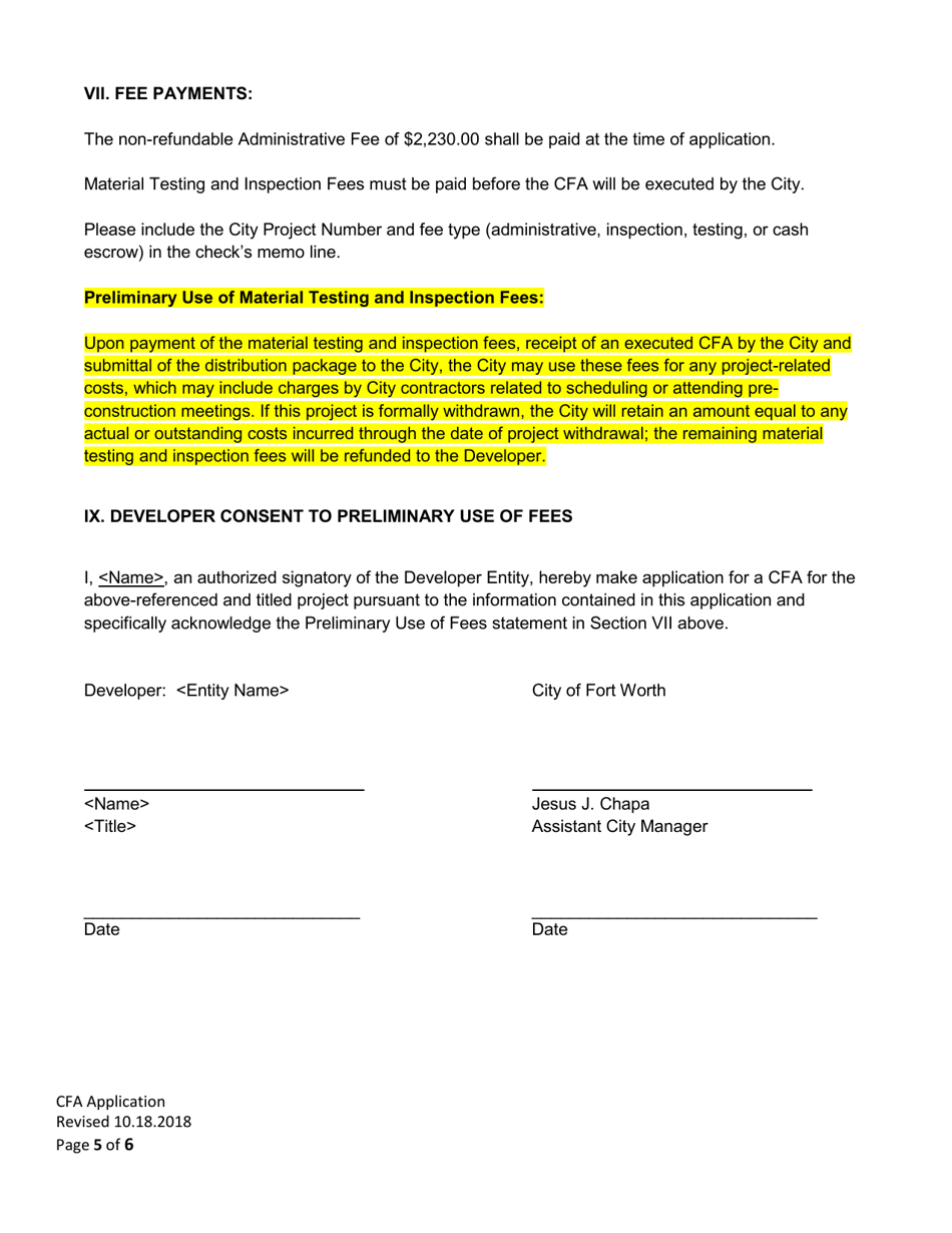 Community Facilities Agreement Application - City of Fort Worth, Texas, Page 5