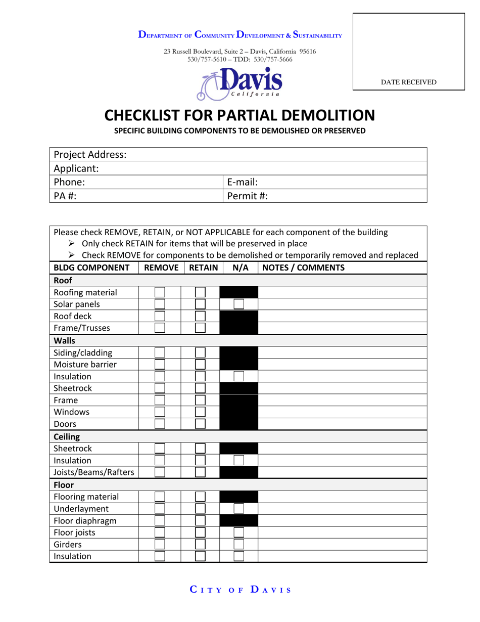 Checklist for Partial Demolition - City of Davis, California, Page 1