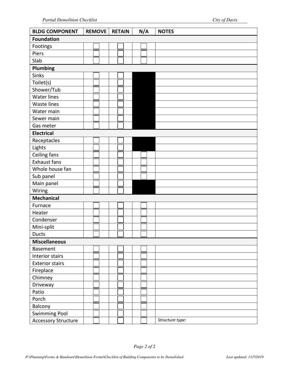 Checklist for Partial Demolition - City of Davis, California, Page 2