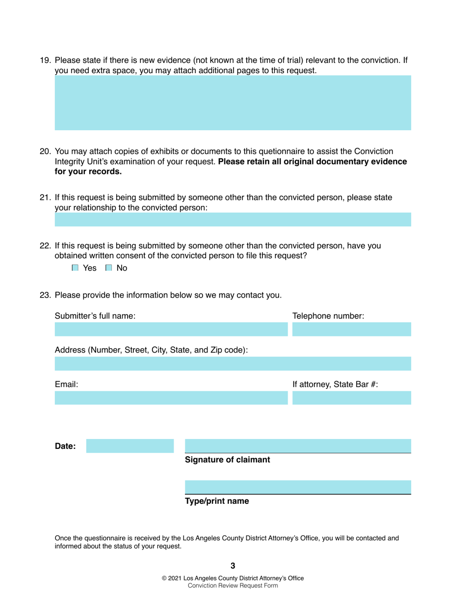 Conviction Review Request Form - County of Los Angeles, California, Page 3