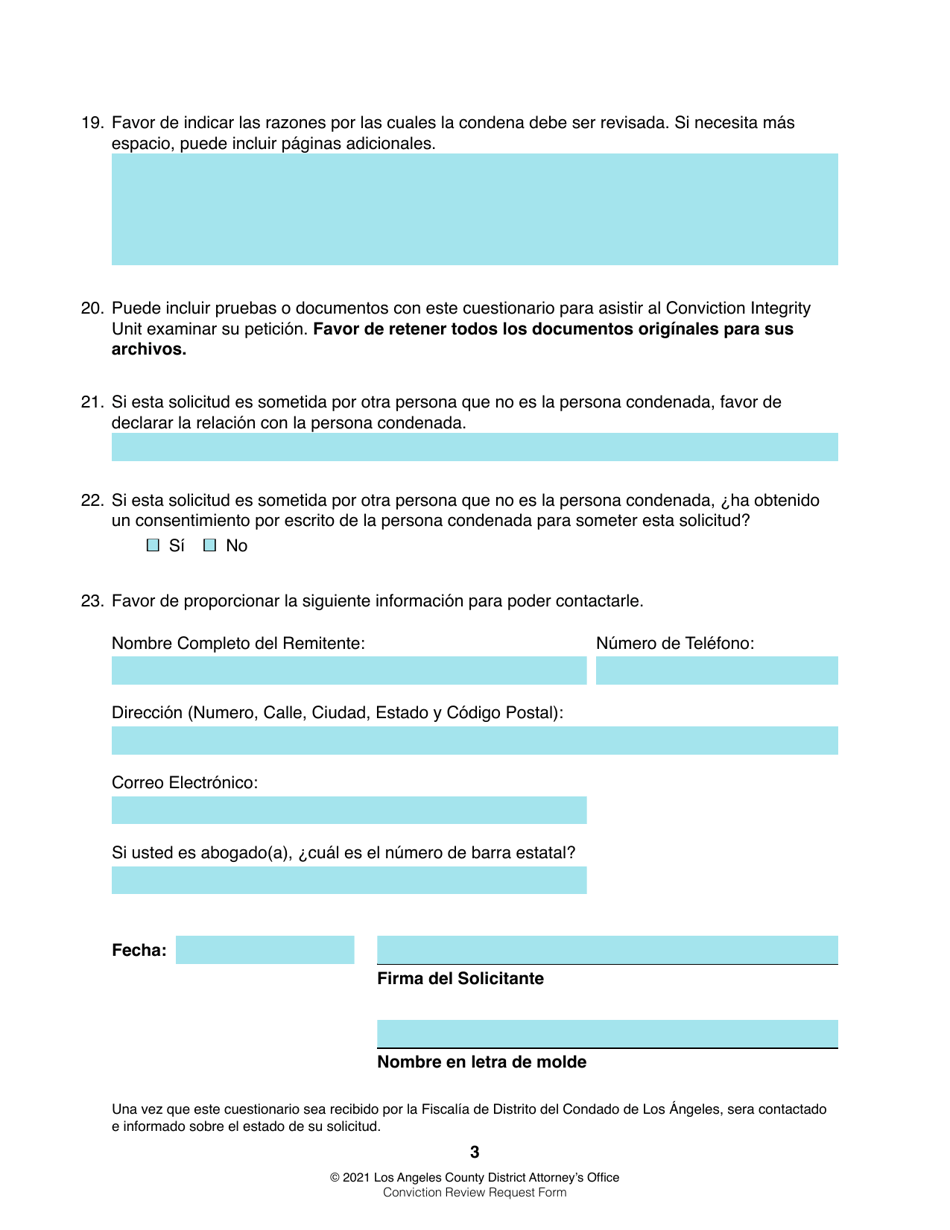 Solicitud De Revision De Condena - County of Los Angeles, California (Spanish), Page 3