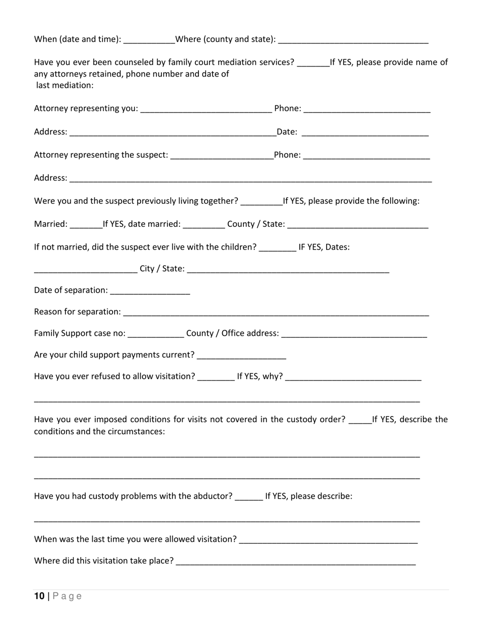 Child Abduction Questionnaire - County of Los Angeles, California, Page 10