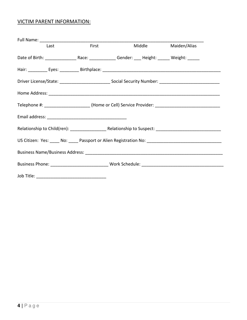 Child Abduction Questionnaire - County of Los Angeles, California, Page 4