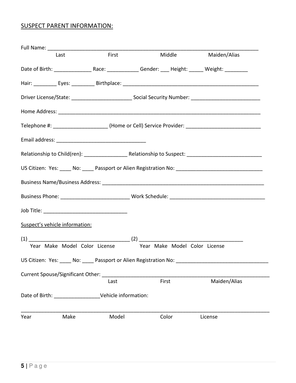 Child Abduction Questionnaire - County of Los Angeles, California, Page 5