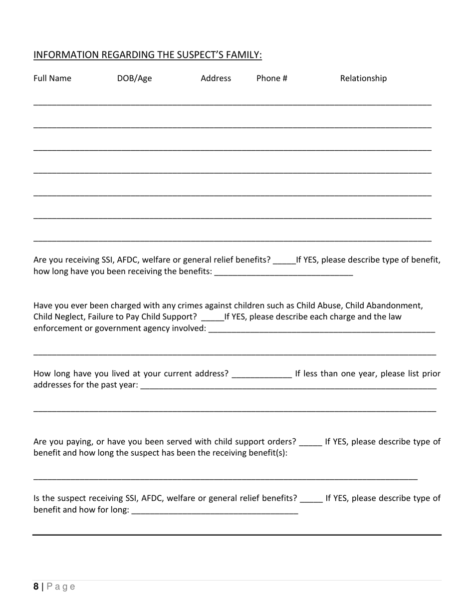 Child Abduction Questionnaire - County of Los Angeles, California, Page 8