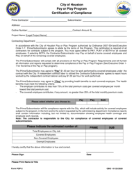 Document preview: Form POP-2 Certification of Compliance - Pay or Play Program - City of Houston, Texas
