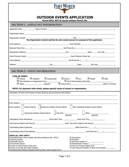 Outdoor Events Application - City of Fort Worth, Texas Download Pdf