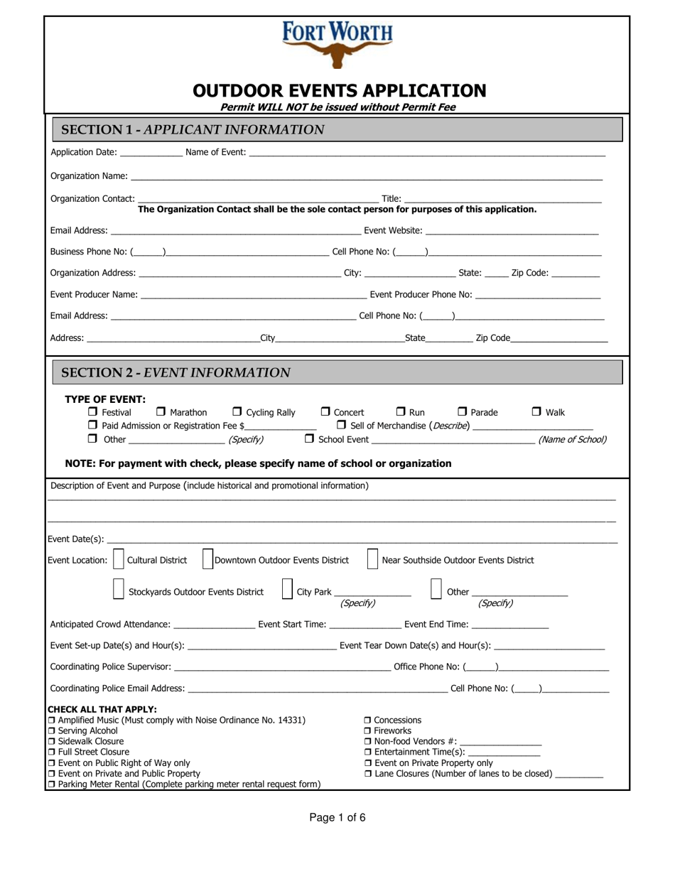 Outdoor Events Application - City of Fort Worth, Texas, Page 1