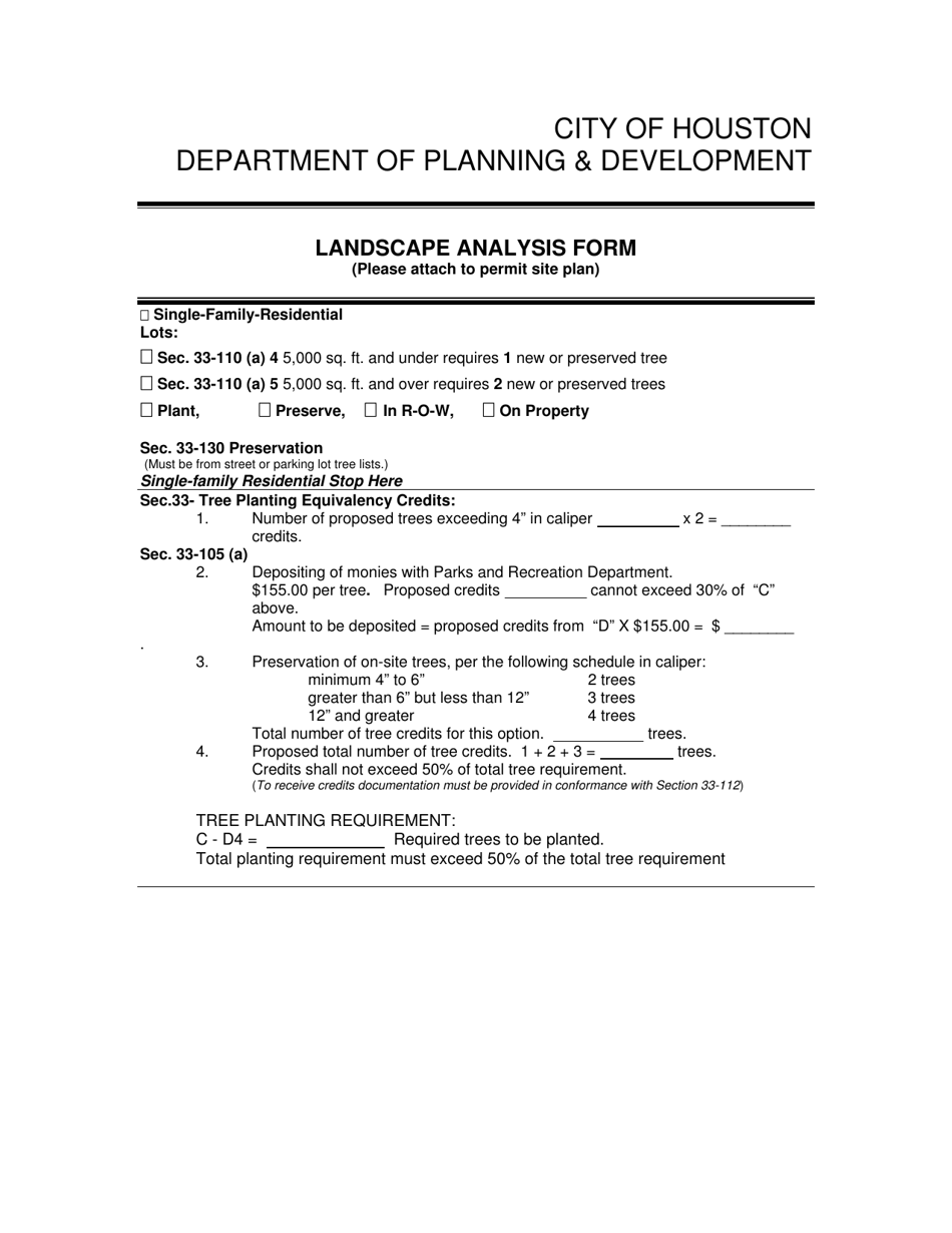 Landscape Analysis Form - City of Houston, Texas, Page 1