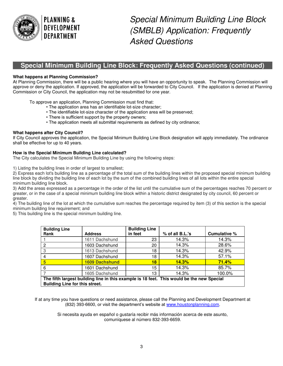 Special Minimum Building Line Block (Smblb) Application - City of Houston, Texas, Page 3