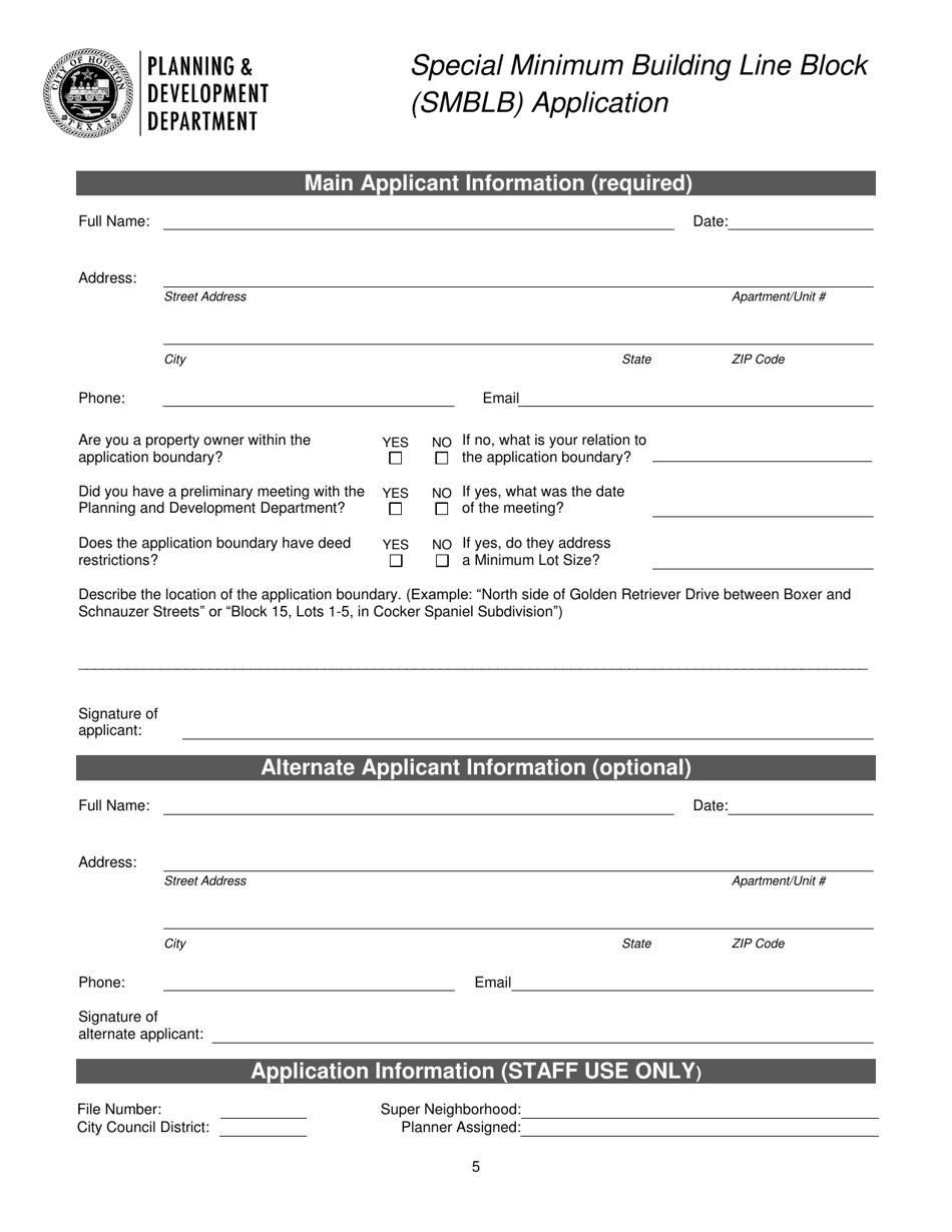 Special Minimum Building Line Block (Smblb) Application - City of Houston, Texas, Page 5