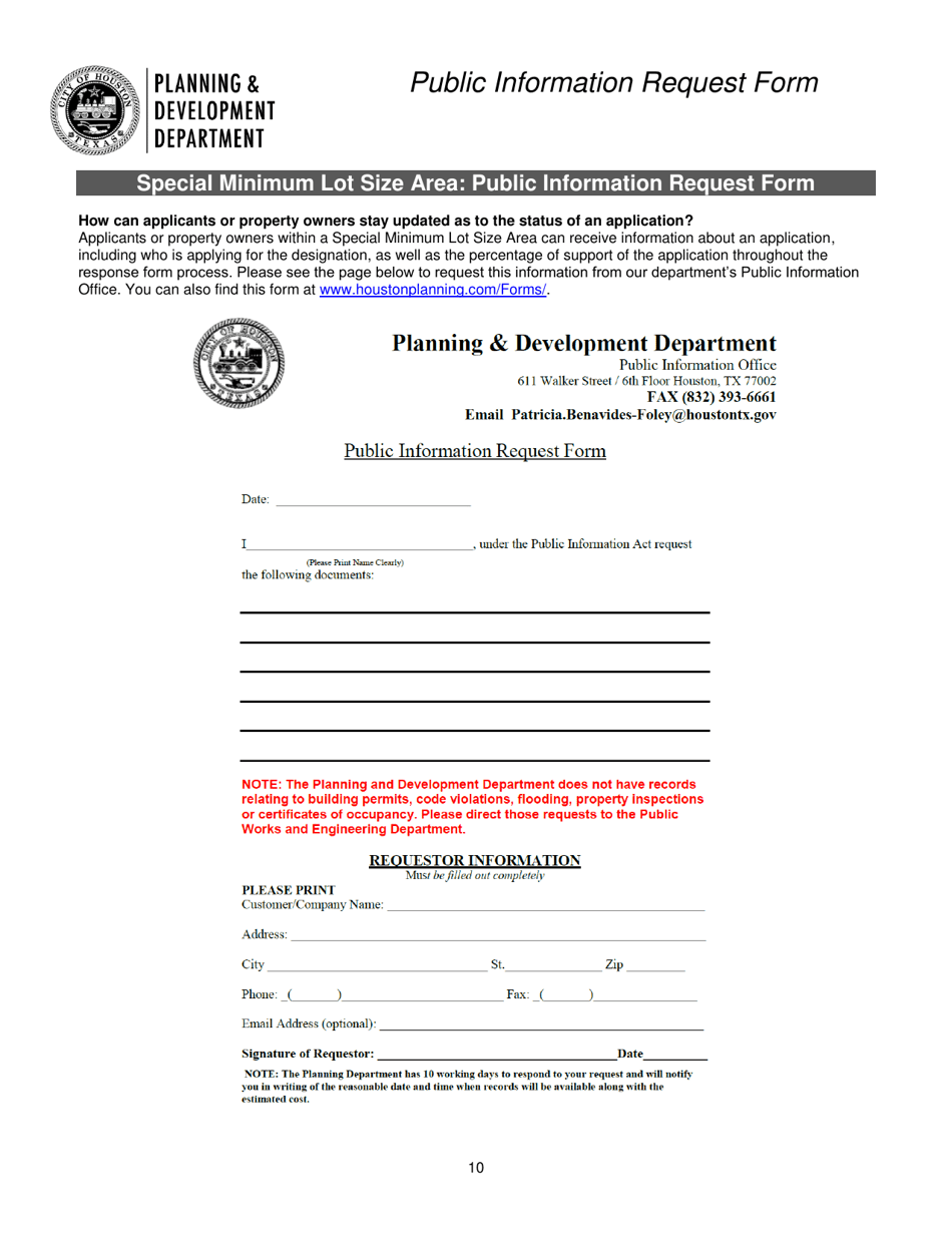 Special Minimum Lot Size Area (Smlsa) Application - City of Houston, Texas, Page 10