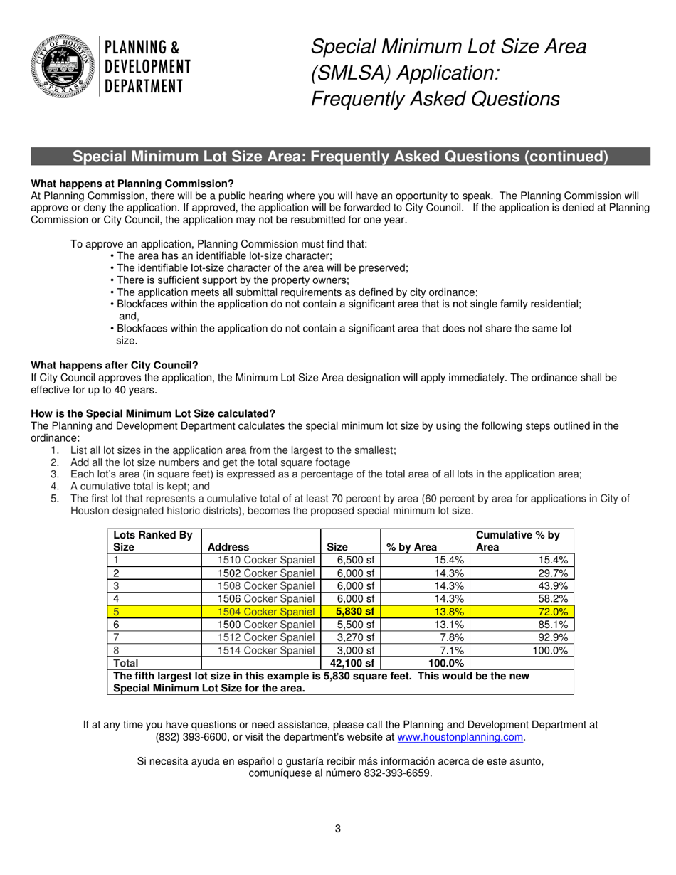 Special Minimum Lot Size Area (Smlsa) Application - City of Houston, Texas, Page 3