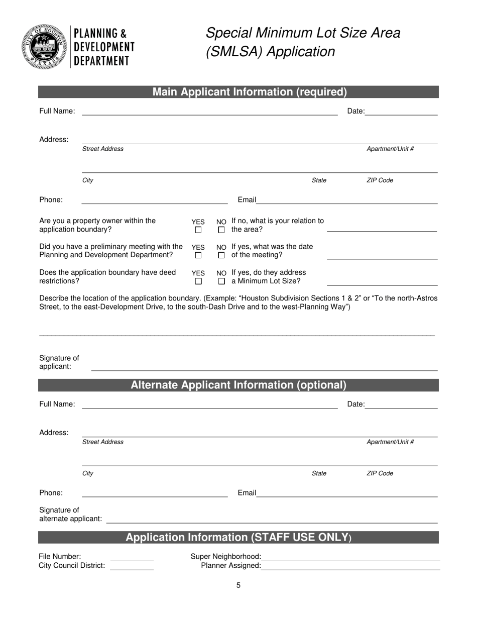 Special Minimum Lot Size Area (Smlsa) Application - City of Houston, Texas, Page 5
